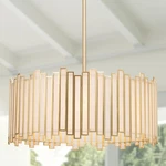 Durent Lighting Gold Drum Chandelier 4-LIGHT Pendant Fixture Cream Glass Shade. Fixed Price $239.00.