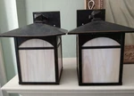 Pair 10" Nuvo Outdoor Patio Porch Wall Lights, 60-5651 Bronze Stain Glass. Fixed Price $95.00.