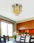 Dining Room Kitchen Golden Teak Crystal Polished Nickel Flush Mount 9 Light 20". Fixed Price $1184.94.