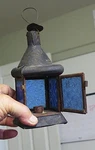 Real Old World Antique Ancient Very Small Fancy Candle Lantern Blue Windows Fine. Fixed Price $390.00.