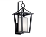Kichler 49878BK 26"H Outdoor Wall Sconce , Black With Etched Seeded Glass. Fixed Price $300.00.