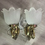 Vtg Style Old World Sconce Lights Heavy All Metal Pair Two Frosted Glass Tulips. Fixed Price $80.00.