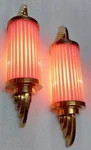 Vintage Art Deco Skyscraper Wall Sconce - Brass & Pink Glass Light 1 Pcs. Fixed Price $432.53.