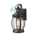 Jazava 1-LIGHT Black Motion Sensing Lantern Outdoor With Seeded Glass Shade. Fixed Price $44.95.
