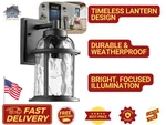 Quorum Winston 12" Outdoor Lantern Black Hammered Glass Transitional Wet Rated. Fixed Price $98.80.