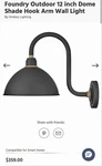 New Hinkley Foundry 12 Dome Outdoor Wall Light Hook Arm Black Brass $359. Fixed Price $100.00.