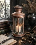Vintage Copper Candle Lantern Etched Glass Gothic Old World Decor. Fixed Price $135.00.