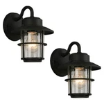 Hampton Bay 2-PACK 8.2 In. Black Outdoor Wall Light Lantern Sconce, Seeded Glass. Fixed Price $28.99.