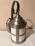 New Open Box Portfolio Outdoor Wall Lantern - Brushed Nickel Tiffany Glass. Fixed Price $35.00.