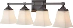 Fifth & Main Delancy 4-LIGHT Distressed Bronze Sconce White Frosted Glass Shades. Fixed Price $29.99.