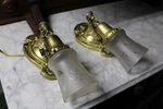 Great Antique Pair Tin Brass Wall Sconce Light Fixture Cut Glass Shade Grape. Fixed Price $195.00.