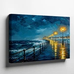 Stormy Sea Pier Nightscape Canvas Wall Art Coastal Ocean Waves Lamp Post Print. Fixed Price $89.90.