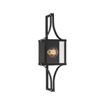 Raeburn 1-LIGHT Outdoor Wall Lantern In Matte Black And Weathered Brushed Brass. Fixed Price $300.00.