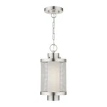 Livex Nottingham 17.5" 1-LT Outdoor Pendant Lantern, Nickel/mesh/opal 20685-91. Fixed Price $299.96.