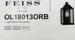 Feiss OL18013ORB 14IN Oil Rubbed Bronze Outdoor Lantern. Fixed Price $189.99.