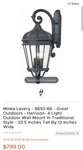 Minka Lavery 8693-66 Outdoor Wall Light With Clear Glass Black New 12 X33.5. Fixed Price $395.00.