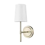 Globe Electric Clarissa 1-LIGHT Matte Brass Wall Sconce With White Fabric Shade. Fixed Price $12.99.