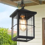 Lnc Outdoor Pendant 1-LIGHT Adjustable Height Seeded Glass Lantern Metal Black. Fixed Price $61.70.