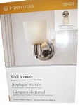 Portfolio Wall Sconce Light Fixture Brushed Nickel Frosted Glass Shade 1314215. Fixed Price $14.99.