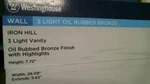 Westinghouse Iron Hill Light Vanity (63434) Fs. Fixed Price $49.00.