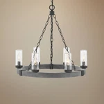 Hinkley Sawyer 24" Wide Aged Zinc Wagon Wheel Outdoor Chandelier. Fixed Price $764.15.