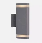 Home Decorators -medium Exterior- 2-LIGHT Gray Outdoor Wall Mount Cylinder. Fixed Price $28.00.