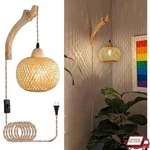 Bamboo Wall Sconce Natural Wood Lantern Plug In Light Rustic Home Decor New. Fixed Price $106.38.