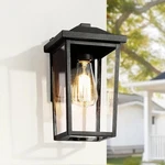 Lnc Textured Black 10.5 In. Modern Lantern Outdoor Sconce W/ Clear Glass Shade. Fixed Price $37.04.