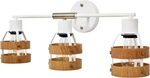 Contemporary 3-LIGHT Vanity Fixture, Wood Lampshade, Brushed Nickel Accent. Fixed Price $50.00.
