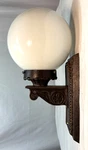 Antique Wall Sconce Cast Iron Vtg Light Fixture Deco Art Glass Globe Usa #M66. Fixed Price $229.99.