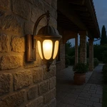 Antique Aluminum Outdoor Wall Lantern Sconce Porch Light Frosted Glass Fixture. Fixed Price $149.98.