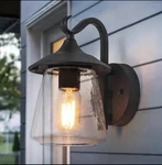Lnc A03356 1-LIGHT Black Outdoor Wall Lantern Sconce With Seeded Glass Shade. Fixed Price $43.00.