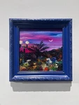 Framed Oil Painting Original Montenegro Sunset Evening Lights Palm Moon Pink Sky. Fixed Price $140.00.