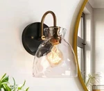 Uolfin 1-LIGHT Black And Gold Wall Sconce With Bell Ripple Glass Shade. Fixed Price $59.00.