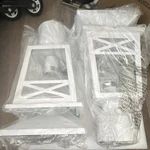 Set Of 2 White Outdoor Wall Lanterns Smooth Metal Glass Mounted Porch Patio. Fixed Price $60.00.