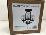 Hampton Bay Elmstone 14 In. 3LIGHT Matte Black And Gold Accents Semi Flush Mount. Fixed Price $72.24.