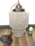Antique Art Deco Frosted Crackle Glass Skyscraper Ceiling Pendant Light Fixture. Fixed Price $379.00.