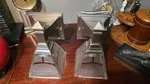 Two Murray Feiss Wall Lanterns Single Bulb Pair Satin Nickel Porch Lights. Fixed Price $88.00.