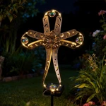 Solar Power Cross Stake Warm White Color Florals Lights Garden Decor Me.... Fixed Price $36.48.