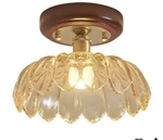 Amber Glass Wood Copper Semi Flush Mount Ceiling Light Vintage. Fixed Price $38.95.