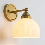 Vintage Wall Sconce 1-LIGHT With White Striped Glass Globe Shade, Indoor Mo. Fixed Price $116.99.