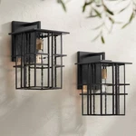 Possini Euro Arley 16" High Black Finish Outdoor Wall Lights Set Of 2. Fixed Price $299.99.