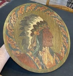 Antique 1900S Flemish Art Co Native American Indian Chief Pyrography Wall Plaque. Fixed Price $83.71.