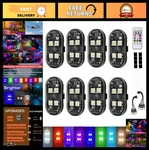 8PCS Rgb Wireless Led Lights With Remote 8-COLOR Strobe, Rechargeable Anti-col. Fixed Price $47.99.