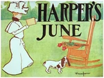 8171.HARPER'S June.woman Dressed White Walking Dog.poster.art Wall Decor. Fixed Price $23.00.