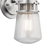 Kichler-lyndon 1-LIGHT Brushed Aluminum Outdoor Sconce With Clear Seeded Glass. Fixed Price $89.99.