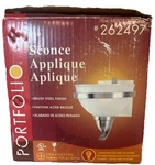 Portfolio Wall Sconce Light Fixture Brushed Steel New In Box Damaged. Fixed Price $15.00.