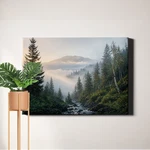 Evergreen Forest Stream Dawn Wall Art Misty Morning Woodland Water. Fixed Price $11.17.