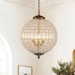 Retro Vintage Brass Crystal Globe Pendant Light Fixtures For Living Room Foyer. Fixed Price $259.98.