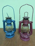 Two Globe Brand The World Light Red Blue Lanterns 7.5" Tall No. 202. Fixed Price $27.00.